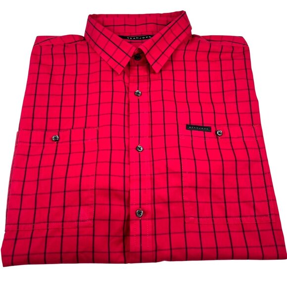 Sean John Mens Shirt 3XB Red Black Plaid & Button Down Shirt Cotton Poly Blend - Picture 1 of 9